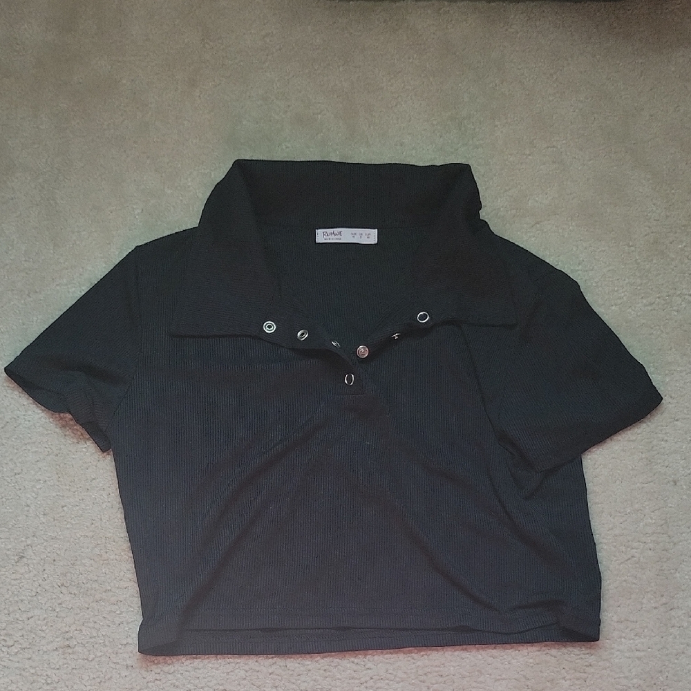 ROMWE Black Ribbed Top
